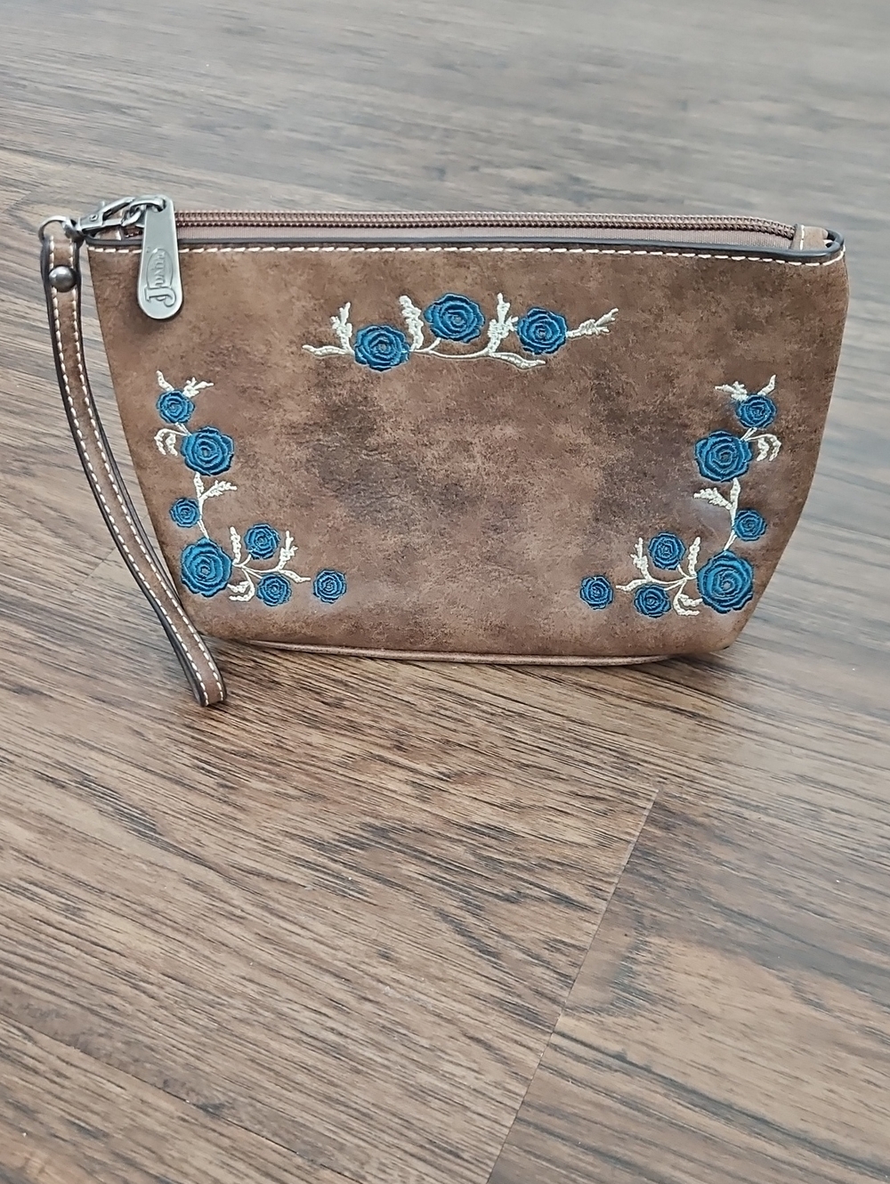 Justin Embroidered Wristlet Wallet Brown Floral - Picture 2 of 12